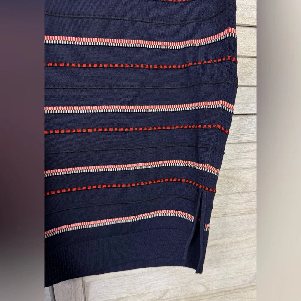 St. John Sport Knit Pencil Skirt Medium Navy Pink Stripe Designer Preppy Coastal